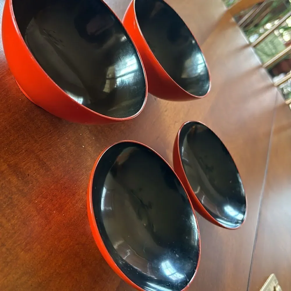 Vintage Japanese Laquered Plates & Rice Bowls